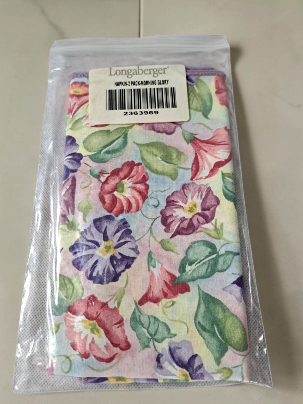 Longaberger Morning Glory Napkins 2363969 Set of 2 NEW
